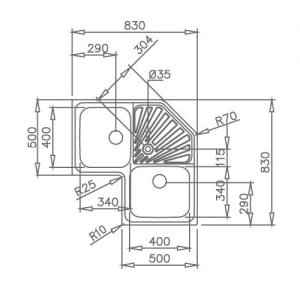 سینک توکار مدل Classic Angular 2B تکا